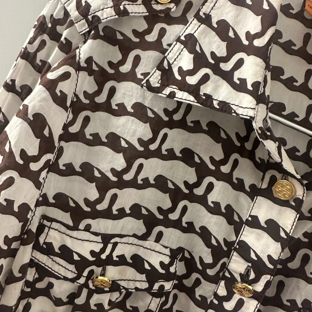 Tori Burch Women’s Long Sleeve Blouse | Brown White |‎ 12